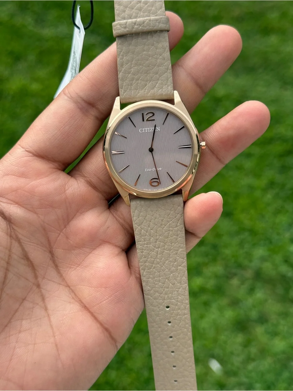 Citizen Men's Taupe Dial thinnest Watch with Gold-Tone eco drive leather watch